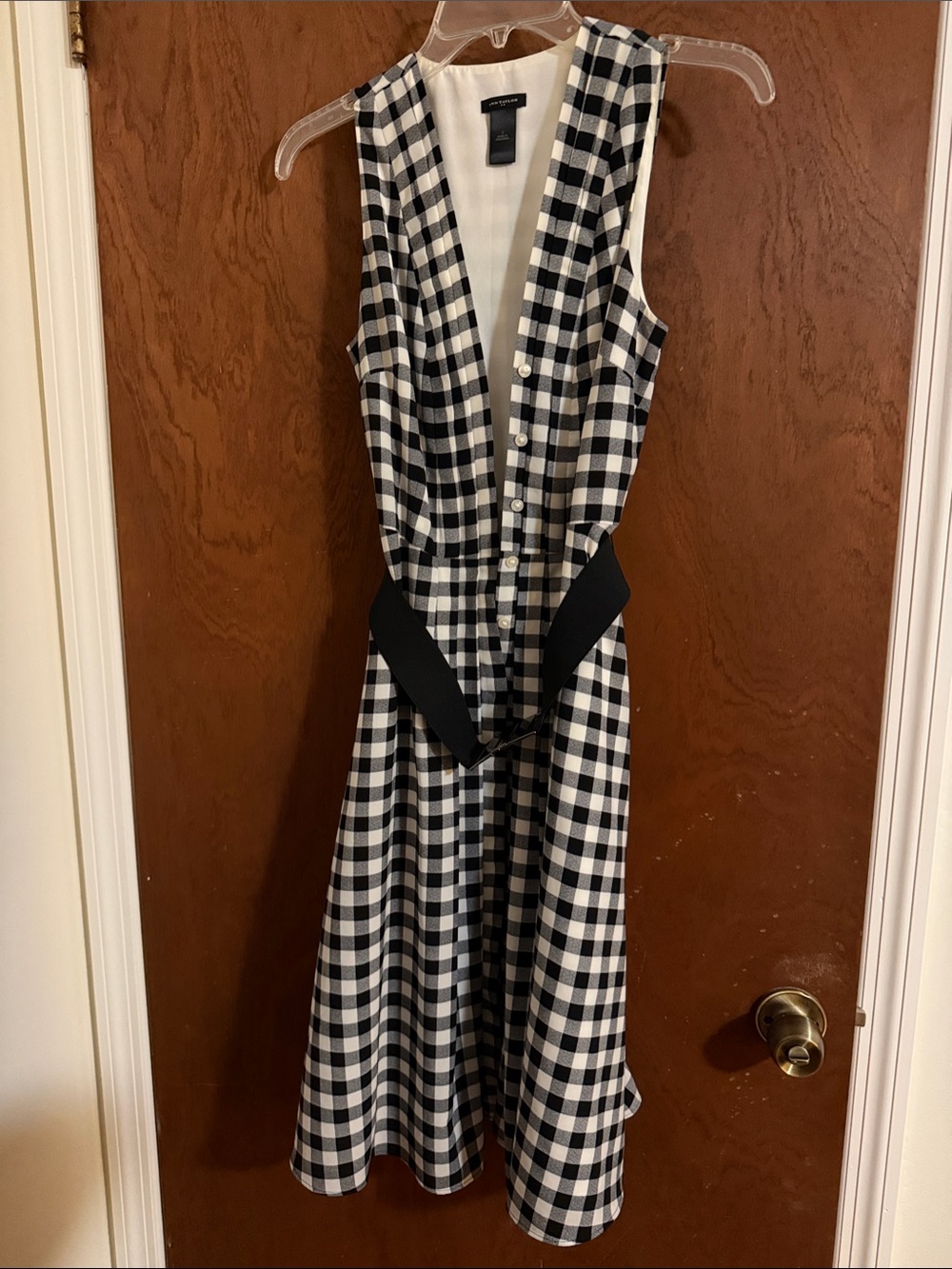 Black & White Gingham Sleeveless A-line Dress with Belt